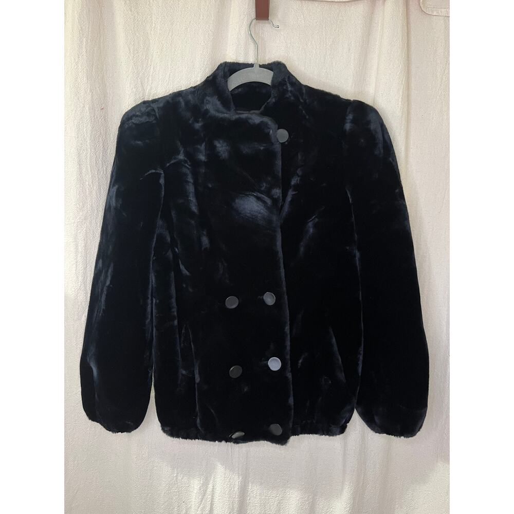 1980s Sasson Juniors Black Faux Fur Glam Regency Old Hollywood Mob Wife Jacket S
